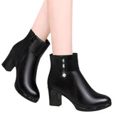 New Fashion Short Boots Women's Side Zipper High Heel Short Tube And Velvet Cotton Boots Warm Women's Leather Boots