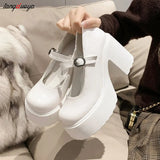 Women Classic Pumps Fashion Platform Shoes On High Heels Chunky Heel 2023 Spring Fashion Marry Jane Punps Buckle Strap