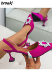 Women Pumps Luxury Crystal Slingback High Heels Summer Bride Shoes Comfortable Triangle Heeled Party Wedding Women