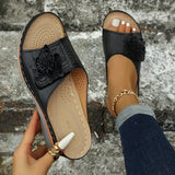 Flower Wedge Sandals Women 2023 Summer PU Leather Platform Slippers Woman Plus Size 43 Comfortable Beach Shoes Flip