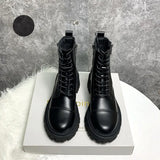 Ankle Boots for Women Shoes Leather Boots Fashion Platform Chunky Boots Booties Woman Lace Up Winter Fall