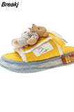 Design Summer Women Graffiti Slippers Platform Shoes Mules Flip Flops Street Sandal Outside Flat Casual Shoes for