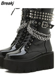 Dropship Female Motorcycle Boots Square Heel Square Toe Zip Black Ankle Boots Platform Comfy Street Jungle boots Woman