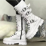 Punk Goth Women Motorcycle Boots Buckle Chunky Heel Platform Shoes Rock Kpop Dark Luxury Brand Combat Boots