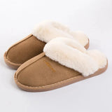 Plus Size Couple Fur Slippers for Women Non Slip Thick Plush Home Slipper Female Flat Heel Keep Warm Cotton Shoes