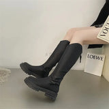 Women Long Boots Thick Sole Ladies Zipper Knight Flats Heel Boots Fashion Knee-high Boots botas mujer invierno Winter