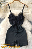 Sexy Women Black Lace Playsuits New Summer Fashion V-neck Spaghetti Strap Sleeveless Backless Slim Stretch