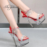 women shoes summer sandals gladiator heels Pole Dance High-heeled Sandals Clear High Heels Platform Diamonds Sandals