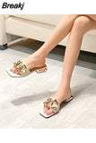 Influencer Shoes Ladies Metal Chain Sandals Plus Size Woman Slippers Low Heels Open Toe Flipflops Roman