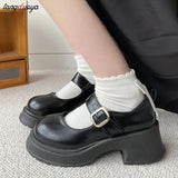 43 Platform Heels Mary Jane Shoes Simple Lolita Shoes Black Platform Shoes Student College Sweet Medium Heel Women's