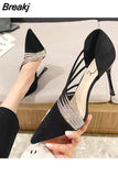 Women Fashion Pumps Slip On Shallow Dress Shoes High Heel Wedding Shoes Pointy Toe Pumps Narrow Band Crystal Stiletto Thin