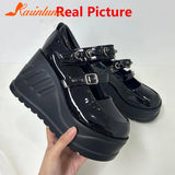 High Heeled Mary Jean Shoes New Hot 2023 Spring Summer Black Round Toe Punk Goth Pumps Ankle Buckle Cute Shoes Plus