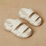 Leather Slippers Women New Indoor Outdoor Thick Sole Fashion Slippers Anti Slip Trend Flat Shoes Wear-resistant
