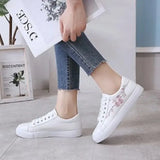 Spring Autumn Fashion Women Running Shoes White Breathable Embroidered Flower Lace-Up Casual Sneakers Zapatos De