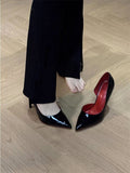 Breakj Upgraded Version Of Red Rib High Heels Slightly Shallow Side Of The Empty Tip Fine And Red Bottom 10Cm Patent Leather Hollow Single