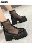 New Summer Fashion Women's Boots Mesh Breathable Thick Sole Non Slip Zipper Round Head Casual Spring and Autumn High