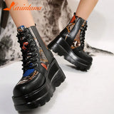 Women's Punk Gothic Platform Wedge Ankle Boots 2023 Hot Sale Round Toe Lace Up Buckle Strap Short Boots Side Zipper Female