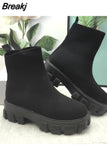 New Couple Sock Shoes Women Thick-soled Casual fly woven mesh Knitted Short Boots female Floater sneakers women