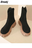 Flat Heel White Ankle Boots Women Shoes Autumn Clogs Platform Winter Footwear Boots-Women Round Toe Low 2023 Rock