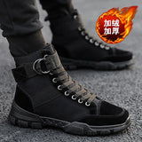 Canvas Boots Men's Hight-Top Men's Shoes Korean Version Fashion All-match Military Black Mid-Top Tooling Men's