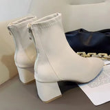 Women Ankle Boots Female Square Toe High Heels Short Boot Ladies Warm Plush Zipper Platform Shoes Botas Mujer