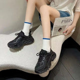 Women Sneakers Black White Versatile Sports Shoes Lace Up High Height Breathable Shoes for Women Casual Tennis