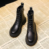 New Autumn Boots Women's Shoes Woman Fashion Round Toe Leather Ankle Boots Winter Stretch Black Comfortable Short