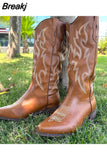 Boots Pointed Toe Mid Calf Boots Autumn Winter 2023 Vintage Style Embroidery Boots Thick Heels Comfy Walking Lady