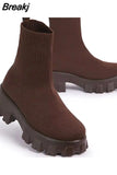 Women Boots Solid Color Platform Boots Autumn Winter Socks Ankle Boots Thick Heel Flat Comfort Casual Boots Platform