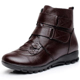 Winter Genuine Split Leather Ladies Ankle Short Boots Soild Flat Flower Round Toe Plush Platform Women