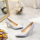 Women Pumps Black High heels 8cm Lady Patent leather Shallow Thin Heels Autumn Pointed Single Shoes Slip-On Female