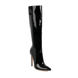 Winter Women Knee High Modern Boots Patent Leather Big Size 34~46 Sexy Stiletto PU Party Shoes Botas De Invierno Para