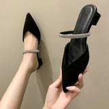 Fashion High Heeled Mules Women Flip Flops Closed Modern Slides Summer Shoes Women Sandals Pointed Toe Crystal