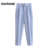 Solid Elegant Pencil Pants Women Business Suit Pants Female Pleated Lady Long Trousers With Belt Pantalones