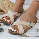 Cross Strap Red Flat Slippers for Women Plus Size 43 Non Slip Cork Sandals Woman 2023 Summer Platform Beach Flip