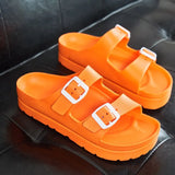 Summer Platform Sandals Women Thick Bottom Flat Platform Candy Color Two Buckle Mule Slippers Plastic