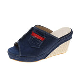 Summer Women's Solid Color Adult Daily Denim Fashion Slope Heel Muffin