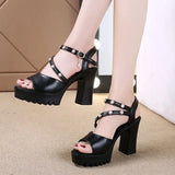 Toe Rhinestone Platform Shoes Ladies 2021 Summer Elegant Office Party High Heels Gladiator Sandals Plus Size