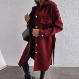 Winter Turn-down Collar Blend Woolen Coats Fashion Casual Long Sleeve Pocket Jackets Autumn Solid Belted Women Long Outwear