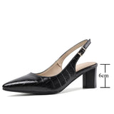 Women Sexy Slingback Pointed Toe Pumps Block Heel Croco-Effect Summer Party Dress Shoes Plus Size 33-46 High 6cm