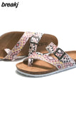 Summer Print Cork Slipper New Fashion Women Casual Beach Slip on Outside Non-slip Slides
