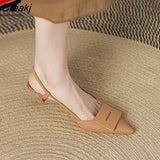 Pointed Toe Single Shoes Women High Heel Simple Solid Color Rear Strap Sandals Summer Apricot