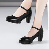 Heel 12Cm Cheongsam Model Catwalk Shoes Women's Thick Heel Thick-Soled Waterproof Platform Non-Slip Round Head Soft Leather Large-Size Single