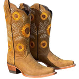Women's Embroidered Boots Printed Glitter Western Cowgirl Boots Retro Toe Mid Calf Chunky Heel Boots Roman Style Botas