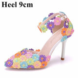 Queen Women Lace High Heels Banquet Wedding Shoes Bridal Sandals Pointed Sweet Wild Single Pumps Large