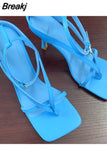 High Heels Sandals Narrow Band Women Gladiator Sandal Ladies Square Open Toe Ankle Buckle Strap Stiletto