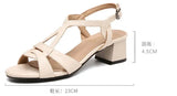 4.5cm Summer women sandals women's flat bottom soft leather soft bottom middle heel sandals sandals