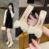 Breakj Baotou Half Slippers Female Summer Outside Wear Fashion Good To Match The 2023 New Fairy Wind Bow Black