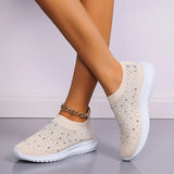 Crystal Breathable Mesh Sneakers Shoes for Women Comfortable Soft Bottom Flats Plus Size 43 Non Slip Casual Shoes