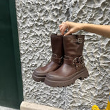 Boots Square Heel Round Toe Gothic Shoes for Women Autumn Medium Heel Women's Shoes Motorcycle Footwear Botas De